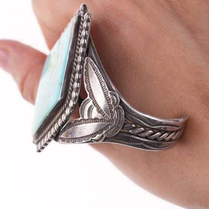 6.5" 40's-50's Navajo Stamped silver twisted wire bracelet with turquoise - Estate Fresh Austin