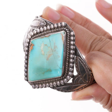 6.5" 40's-50's Navajo Stamped silver twisted wire bracelet with turquoise - Estate Fresh Austin