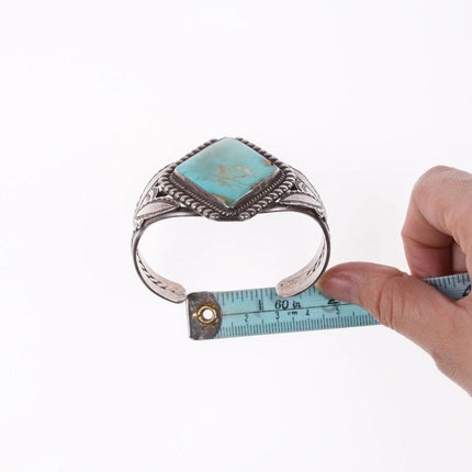 6.5" 40's-50's Navajo Stamped silver twisted wire bracelet with turquoise - Estate Fresh Austin