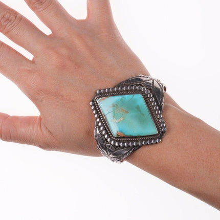 6.5" 40's-50's Navajo Stamped silver twisted wire bracelet with turquoise - Estate Fresh Austin