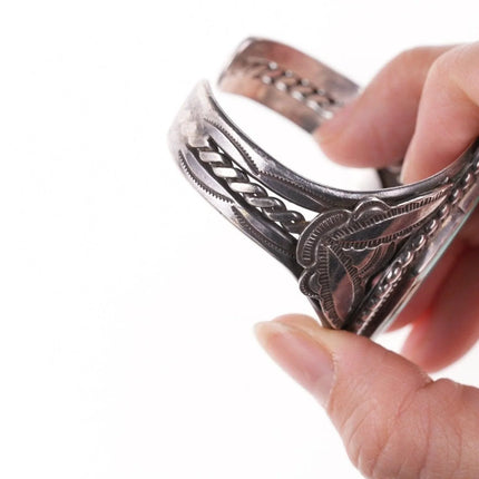6.5" 40's-50's Navajo Stamped silver twisted wire bracelet with turquoise - Estate Fresh Austin