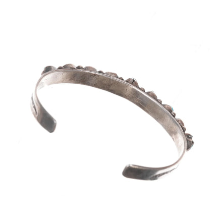 6.5" 40's-50's Zuni carved turquoise row cuff bracelet - Estate Fresh Austin