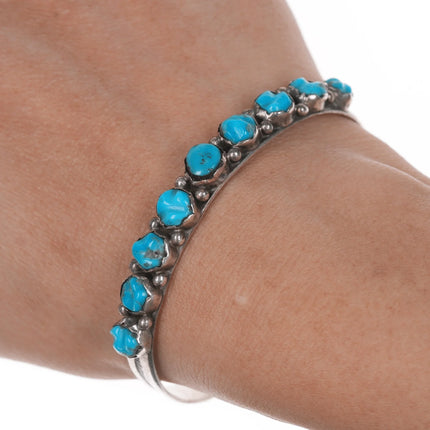 6.5" 40's-50's Zuni carved turquoise row cuff bracelet - Estate Fresh Austin