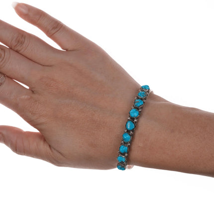 6.5" 40's-50's Zuni carved turquoise row cuff bracelet - Estate Fresh Austin