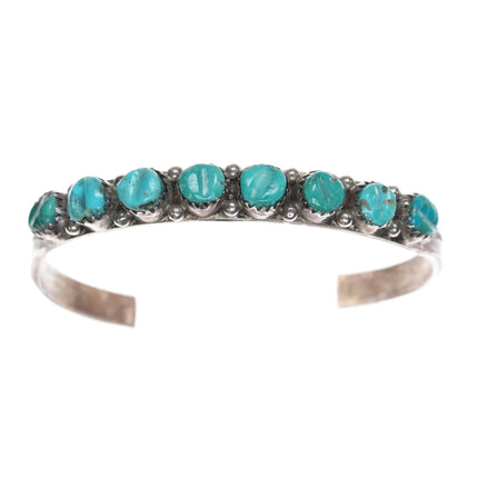 6.5" 40's-50's Zuni carved turquoise sterling row cuff bracelet - Estate Fresh Austin