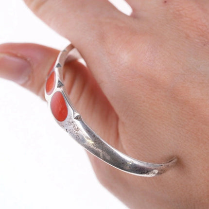 6.5" 40's-50's Zuni Flush inlay coral tufa cast silver bracelet - Estate Fresh Austin