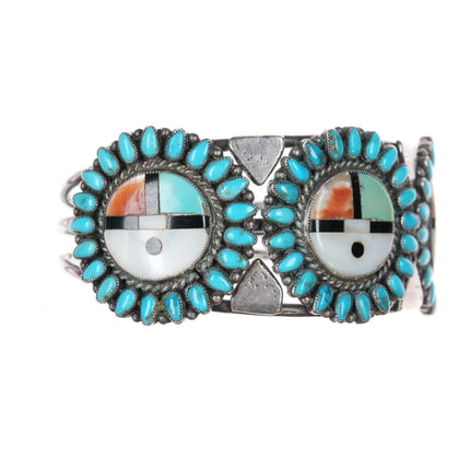6.5" 40's-50's Zuni sterling sunface channel inlay turquoise cuff bracelet - Estate Fresh Austin