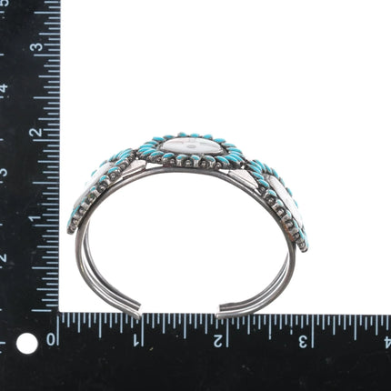 6.5" 40's-50's Zuni sterling sunface channel inlay turquoise cuff bracelet - Estate Fresh Austin