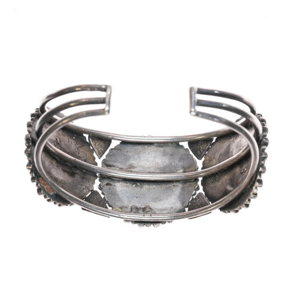 6.5" 40's-50's Zuni sterling sunface channel inlay turquoise cuff bracelet - Estate Fresh Austin