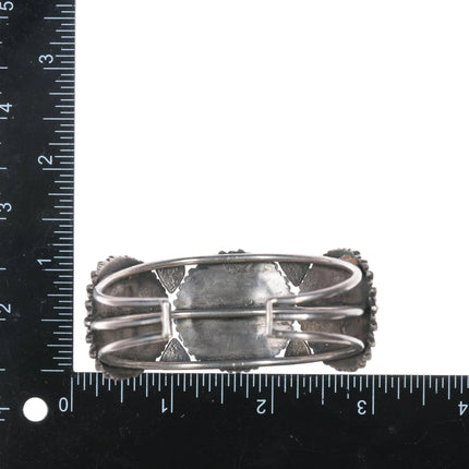 6.5" 40's-50's Zuni sterling sunface channel inlay turquoise cuff bracelet - Estate Fresh Austin