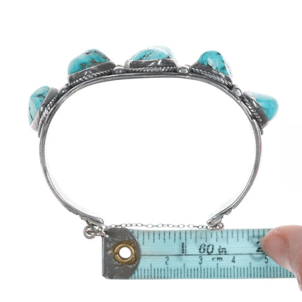 6.5" 50's-60's Navajo row cuff bracelet with hand stamped silver sides - Estate Fresh Austin