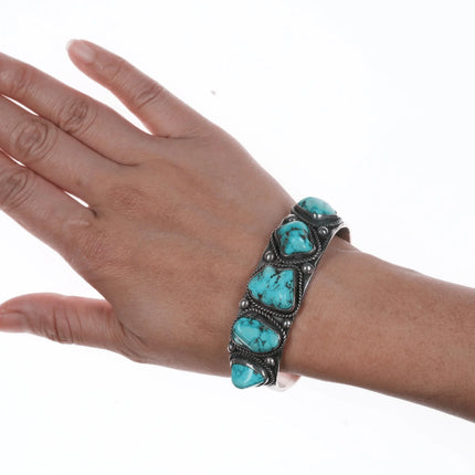 6.5" 50's-60's Navajo row cuff bracelet with hand stamped silver sides - Estate Fresh Austin