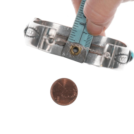 6.5" 50's-60's Navajo row cuff bracelet with hand stamped silver sides - Estate Fresh Austin