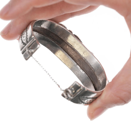 6.5" 50's-60's Navajo row cuff bracelet with hand stamped silver sides - Estate Fresh Austin