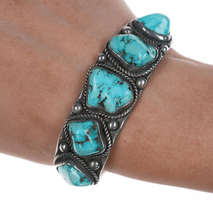 6.5" 50's-60's Navajo row cuff bracelet with hand stamped silver sides - Estate Fresh Austin