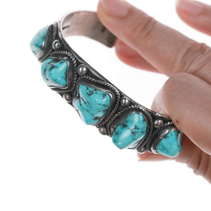 6.5" 50's-60's Navajo row cuff bracelet with hand stamped silver sides - Estate Fresh Austin