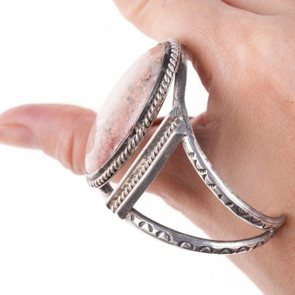 6.5" 50's-60's Navajo Stamped Silver bracelet with petrified wood - Estate Fresh Austin