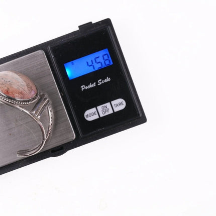 6.5" 50's-60's Navajo Stamped Silver bracelet with petrified wood - Estate Fresh Austin