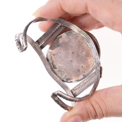 6.5" 50's-60's Navajo Stamped Silver bracelet with petrified wood - Estate Fresh Austin