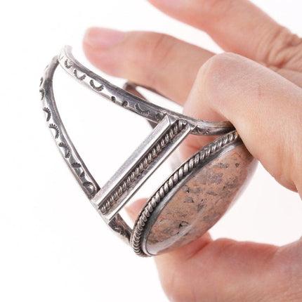 6.5" 50's-60's Navajo Stamped Silver bracelet with petrified wood - Estate Fresh Austin