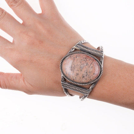 6.5" 50's-60's Navajo Stamped Silver bracelet with petrified wood - Estate Fresh Austin