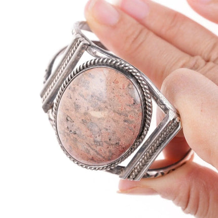 6.5" 50's-60's Navajo Stamped Silver bracelet with petrified wood - Estate Fresh Austin