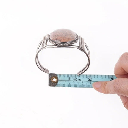 6.5" 50's-60's Navajo Stamped Silver bracelet with petrified wood - Estate Fresh Austin