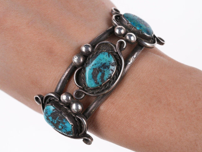 6.5" 50's - 60's Vintage Navajo silver and turquoise bracelet - Estate Fresh Austin