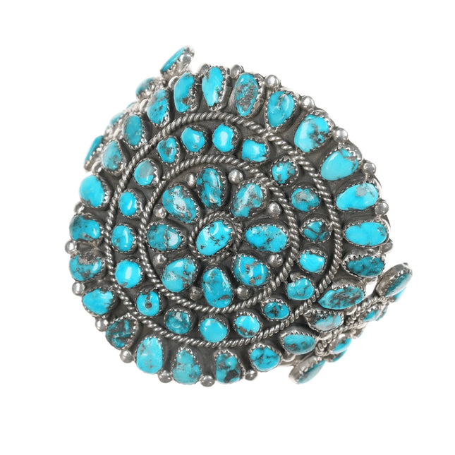 6.5" 60's-70's large Native American Sterling turquoise cluster cuff bracelet - Estate Fresh Austin