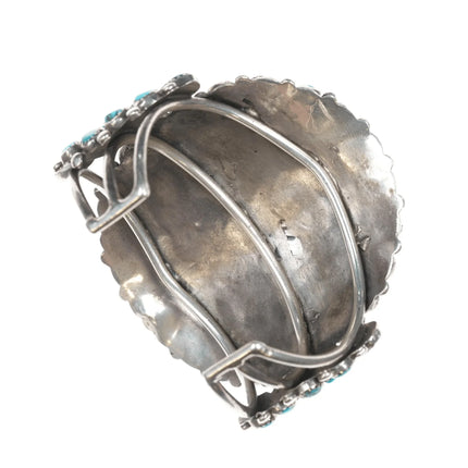 6.5" 60's-70's large Native American Sterling turquoise cluster cuff bracelet - Estate Fresh Austin