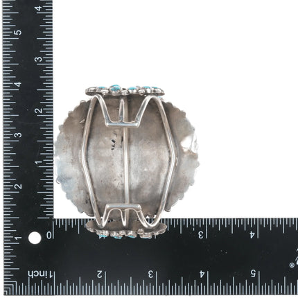 6.5" 60's-70's large Native American Sterling turquoise cluster cuff bracelet - Estate Fresh Austin