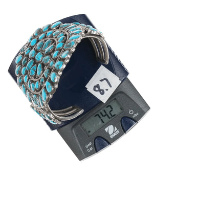 6.5" 60's-70's large Native American Sterling turquoise cluster cuff bracelet - Estate Fresh Austin
