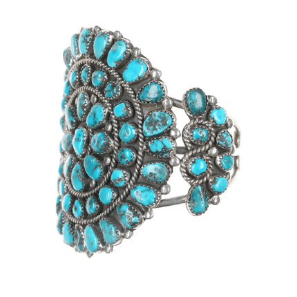 6.5" 60's-70's large Native American Sterling turquoise cluster cuff bracelet - Estate Fresh Austin