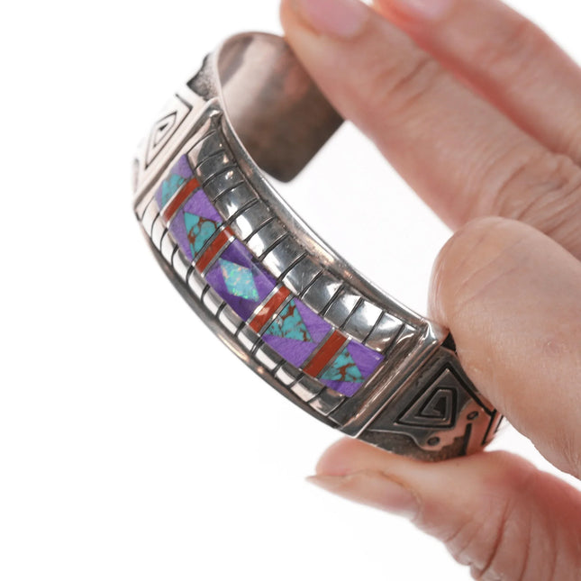 6.5" Abraham Begay Navajo Silver Sugilite, High grade turquoise, opal, and coral cuff bracelet - Estate Fresh Austin