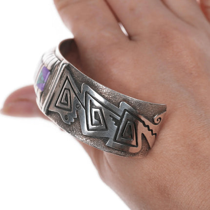 6.5" Abraham Begay Navajo Silver Sugilite, High grade turquoise, opal, and coral cuff bracelet - Estate Fresh Austin