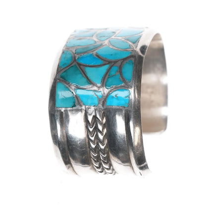 6.5" Alice Leekya Homer sterling fishscale turquoise channel inlay cuff bracelet - Estate Fresh Austin