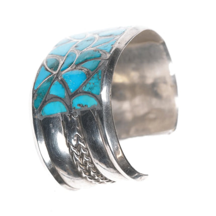 6.5" Alice Leekya Homer sterling fishscale turquoise channel inlay cuff bracelet - Estate Fresh Austin