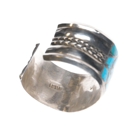 6.5" Alice Leekya Homer sterling fishscale turquoise channel inlay cuff bracelet - Estate Fresh Austin