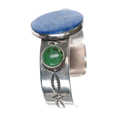 6.5" Anderson Parkett Navajo sterling, green turquoise denim lapis cuff bracelet - Estate Fresh Austin