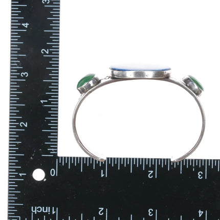 6.5" Anderson Parkett Navajo sterling, green turquoise denim lapis cuff bracelet - Estate Fresh Austin