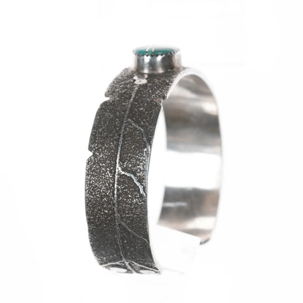 6.5" Andrew Henry Navajo sterling petroglyph turquoise channel inlay cuff bracelet - Estate Fresh Austin