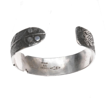 6.5" Andrew Henry Navajo sterling petroglyph turquoise channel inlay cuff bracelet - Estate Fresh Austin