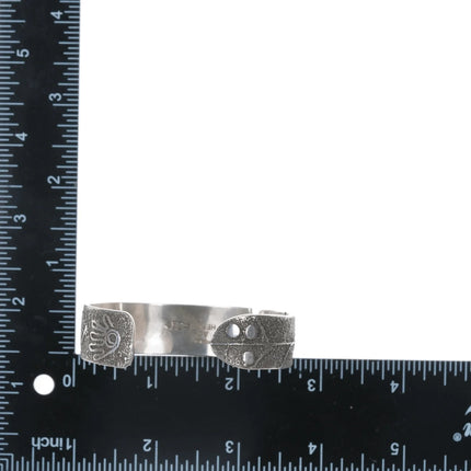 6.5" Andrew Henry Navajo sterling petroglyph turquoise channel inlay cuff bracelet - Estate Fresh Austin