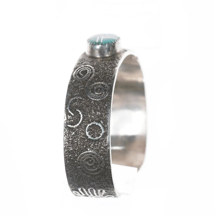 6.5" Andrew Henry Navajo sterling petroglyph turquoise channel inlay cuff bracelet - Estate Fresh Austin