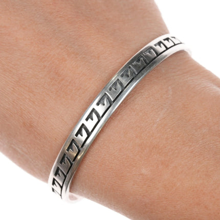 6.5" Arthur Allen Lomayestewa Hopi slim sterling cuff bracelet overlay style - Estate Fresh Austin