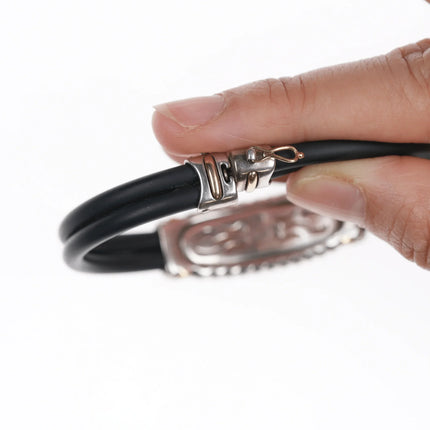 6.5" Asch Grossbardt 18k/Sterling Multi-stone inlay rubber band bracelet - Estate Fresh Austin