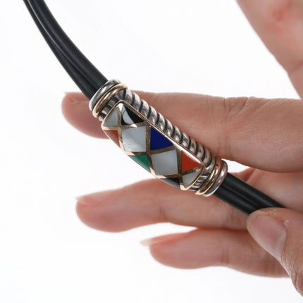 6.5" Asch Grossbardt 18k/Sterling Multi-stone inlay rubber band bracelet - Estate Fresh Austin