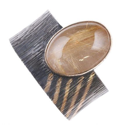 6.5" Barbaros Yasar Bora Sterling rutilated quartz bracelet with gold accents - Estate Fresh Austin