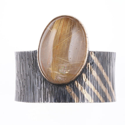 6.5" Barbaros Yasar Bora Sterling rutilated quartz bracelet with gold accents - Estate Fresh Austin