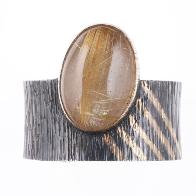 6.5" Barbaros Yasar Bora Sterling rutilated quartz bracelet with gold accents - Estate Fresh Austin